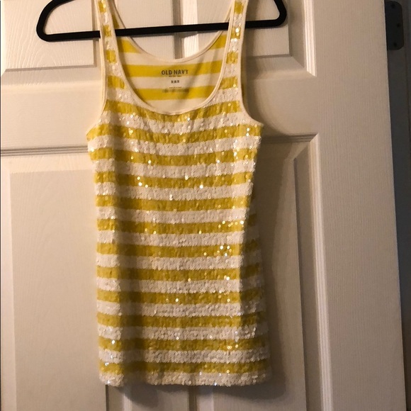 Yellow and White Striped Sequin Tank - Picture 1 of 3